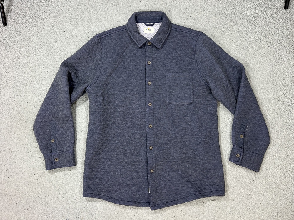 Marine Layer Shirt Jacket Mens Large Blue Quilted Knit Lined Insulated